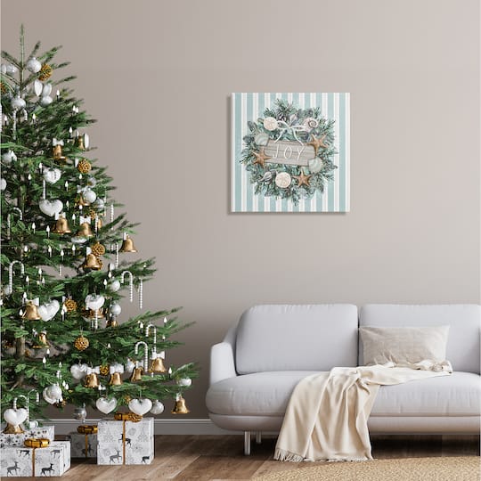 Stupell Industries Striped Joy Seashell Wreath Canvas Wall Art